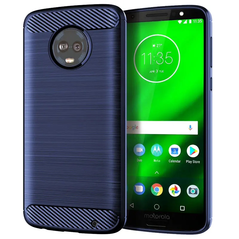 Funda de fibra de carbono a prueba de golpes para Moto G6 Plus G6 +, funda de silicona de goma con textura cepillada para moto g6 plus g6 +, funda suave para teléfono