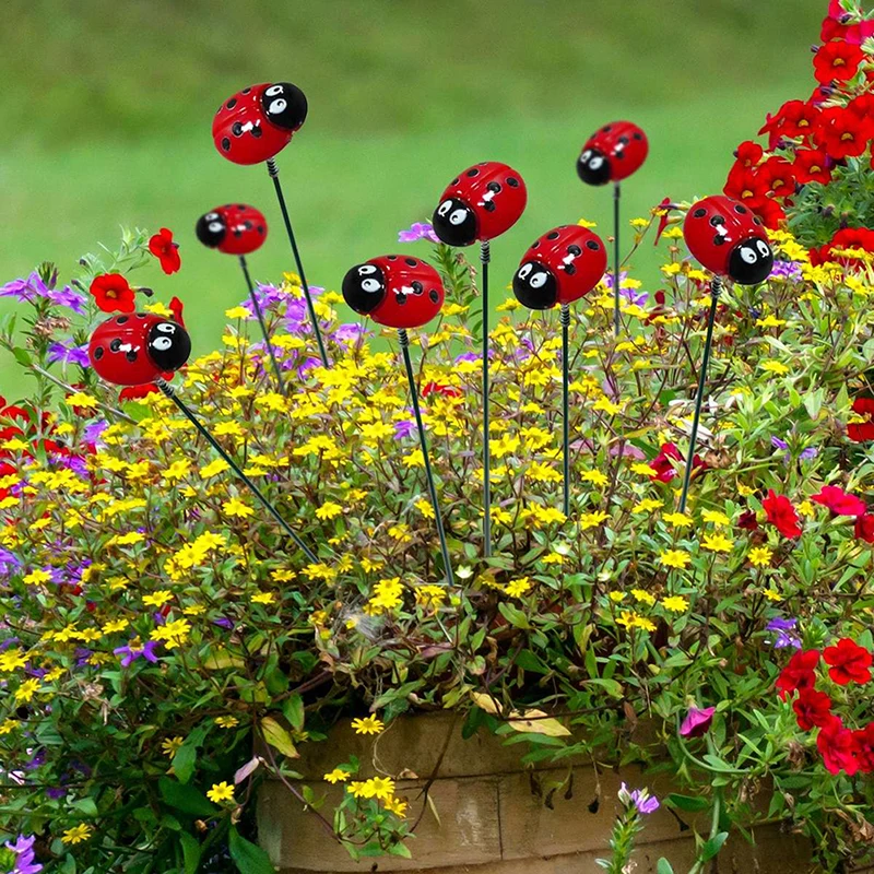 Plastic Bunch Of Insect Ladybug Garden Yard Planter Resin Red Ladybug Stakes 10PCS Decoracion Outdoor Decor Gardening Decoration animal sculpture decorations garden art decor
