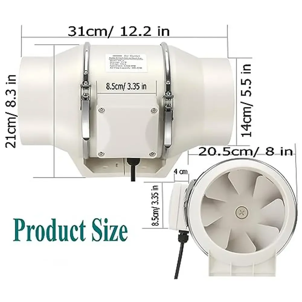 Inline Duct Fan 390 CFM 6 Inch Ventilation Blower Grow Room Tent Bathroom Kitchen
