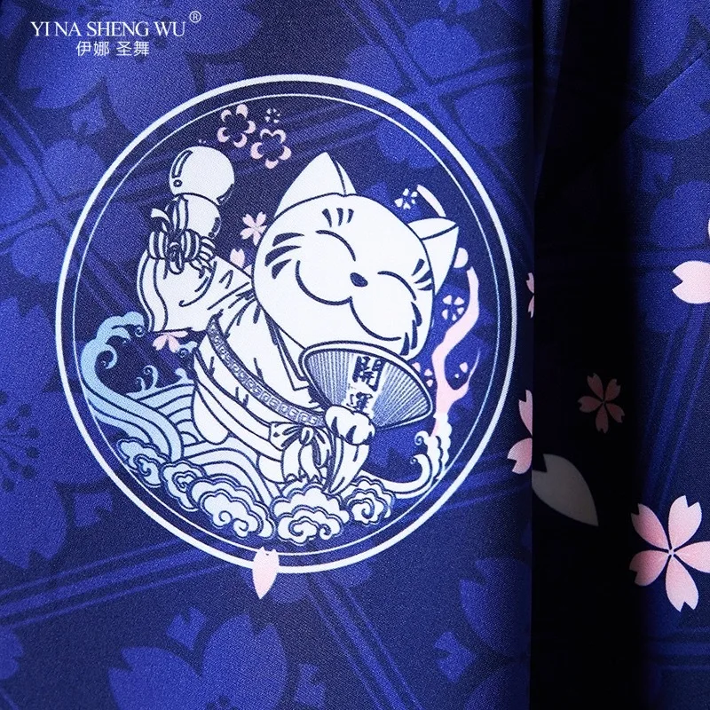 Kimono Cardigan Male Yukata Cat Print Chinese Style Japanese Samurai Coat Haori Traditional Cosplay Tops Clothes Summer