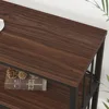 Walnut Low Wide Bookcase, Vintage 63 Inch Long 3 Tier Open Book Shelf, Farmhouse Big Wood Metal Sturdy Bookshelf Display Case, 4