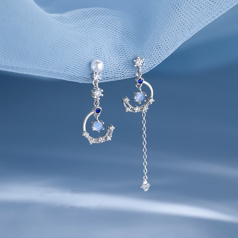 Temperament Korean Moon Star Asymmetric Earrings For Women