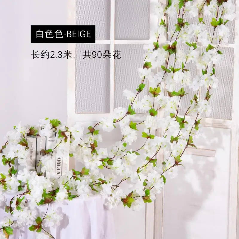 thumbnail image 1 of 1,8 m Flores artificiales Flores de cerezo Vides Flores de seda Sakura Ratán Adorno navideño Guirnalda colgante Decoración para el hogar de la boda, 1 of 5
