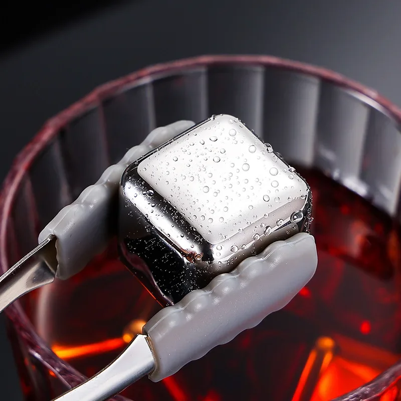 6Pcs Stainless Steel Ice Block Set Color Box Reusable Chilling Stones for Whiskey Wine Cooling Cube Chilling Rock Party Bar Tool