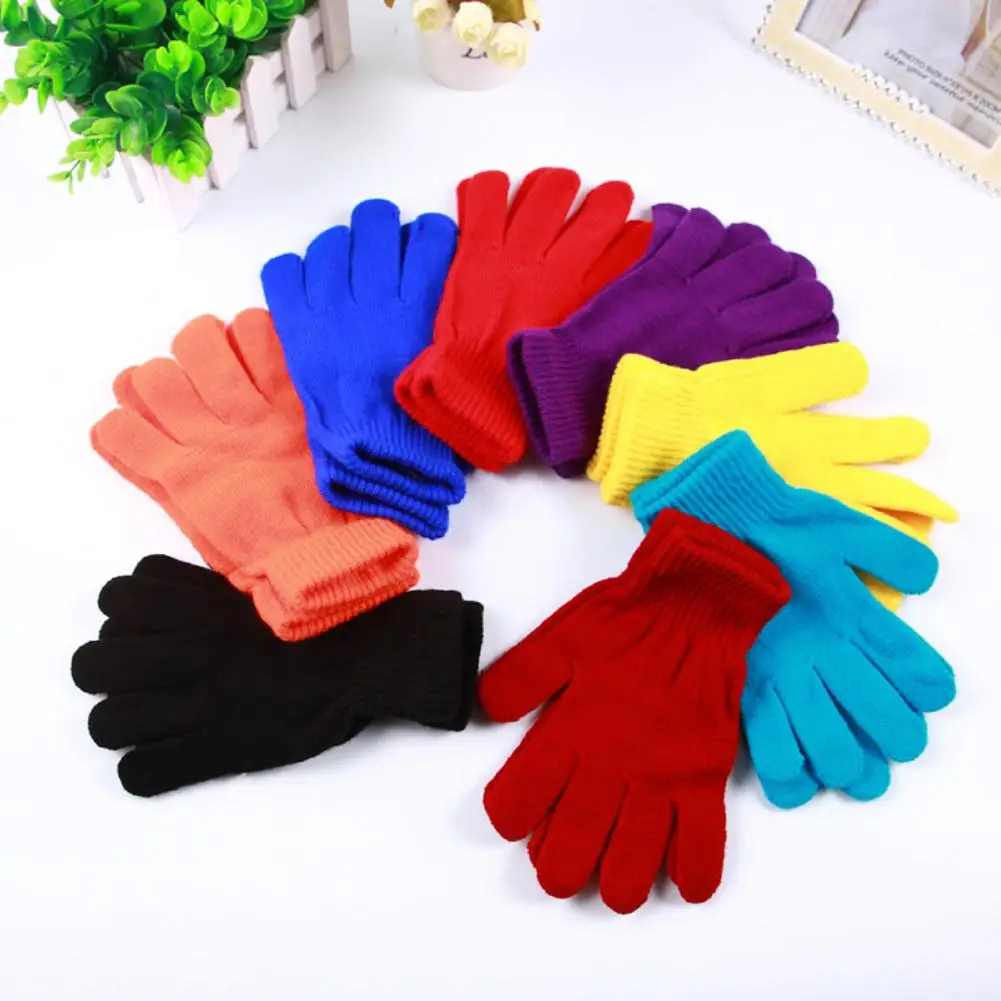 Warm Full Finger Gloves 1Pair Knitted Woolen Couple Gloves Winter Solid Color Full Finger Mittens Hand Warmer for Men Women Thicken Cycling