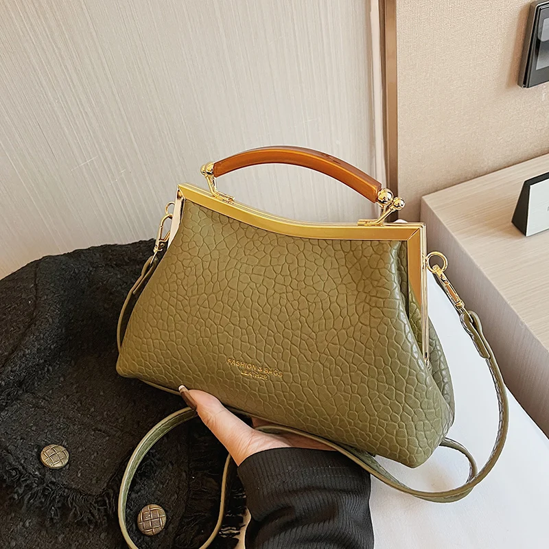 Women Handbag Mental Handle Designer Pleated Shell Bag Clutch Purses Crossbody Bag Long Belt