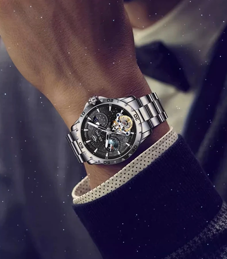 Mens es Top Luxury Waterproof Tourbillon for Man Skeleton Automatic Moon Phase Luminous Clock_voghion.com