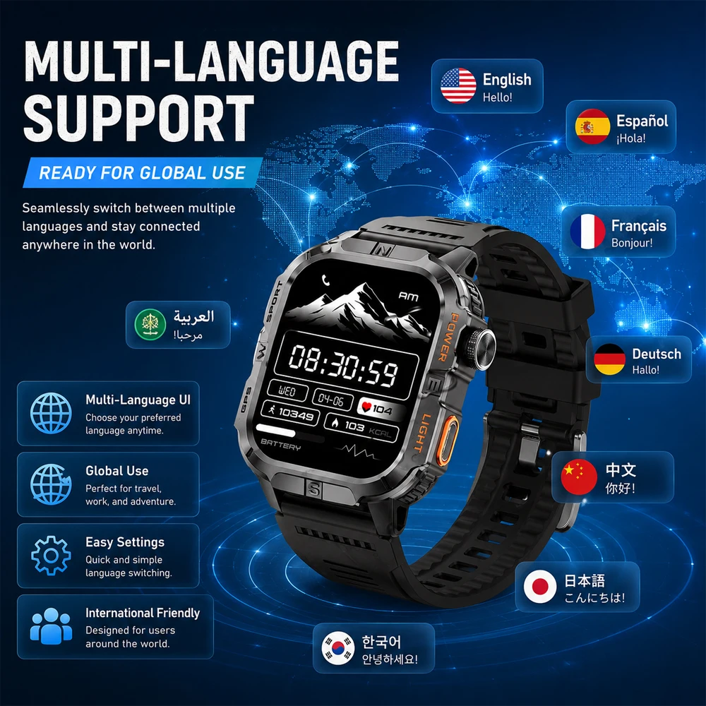 Smartwatch da Uomo con 6 Posizionamenti Satellitari, Impermeabile IP68, Chiamate BT, Batteria 540mAh, Schermo HD 2.01, 100+ Modalità Sportive - immagine 5