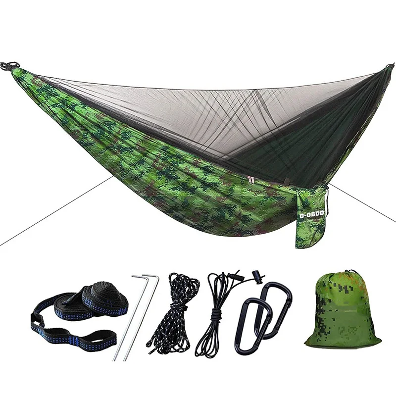 camping hammock 290 x 140cm Ultralight double hammock with mosquito net 300kg load Quick-drying parachute nylon hammock 