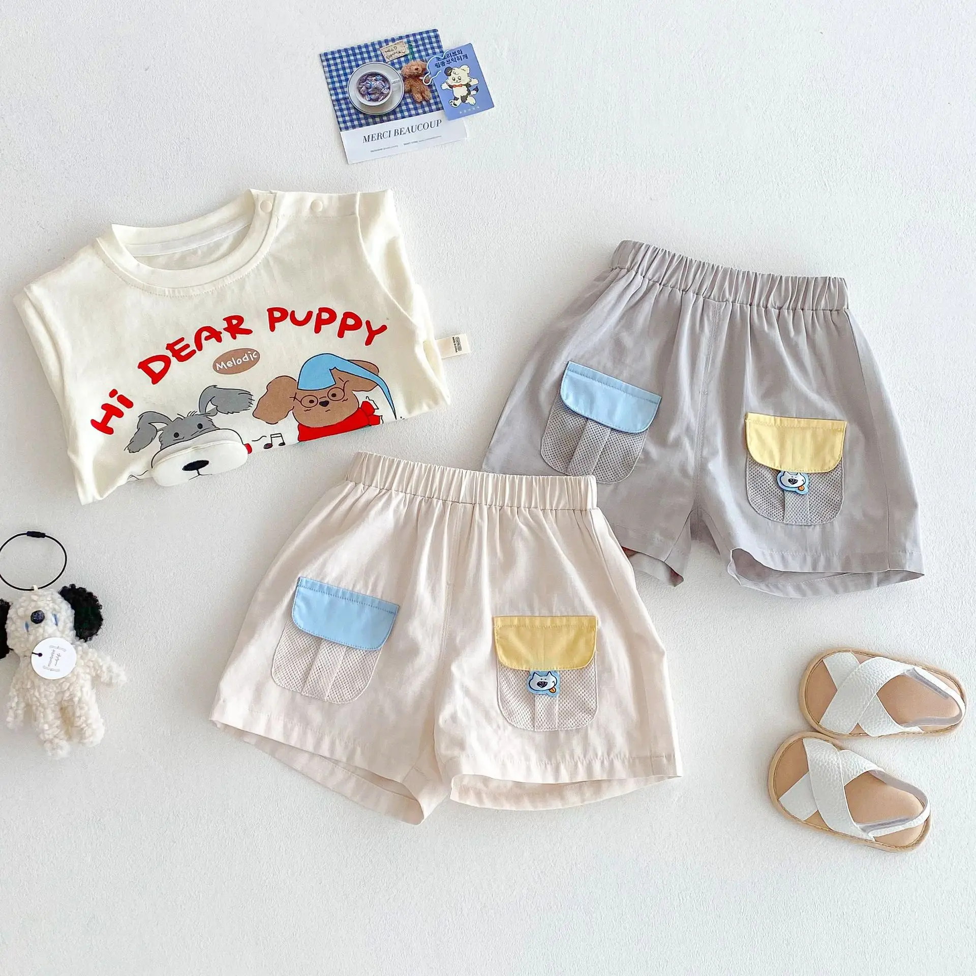 Children's Korean Shorts 2025 New Summer Boys' Fashion Contrasting Pocket Cartoon Casual Pants Trendy Baby Pants