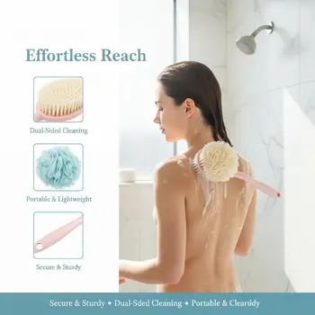 △   Spazzola da bagno morbida in luffa e setole per donne e uomini - Spazzola da doccia curva con manico lungo per il corpo, il viso e il lavaggio spa