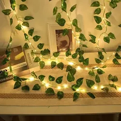 Lush Green Leaf LED String Lights - 20 LEDs, 2M, Battery Operated - Ideal for Outdoor Parties, Weddings, and Bedroom Décor (Warm White)