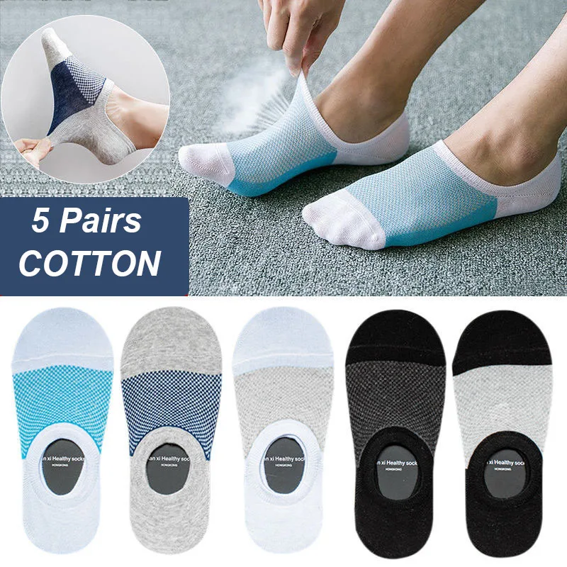 

5 Pairs / lot Summer Men Fashion Socks Slippers Men Breathable Silicone Non-slip High Quality Short Socks Mesh Breathable Socks