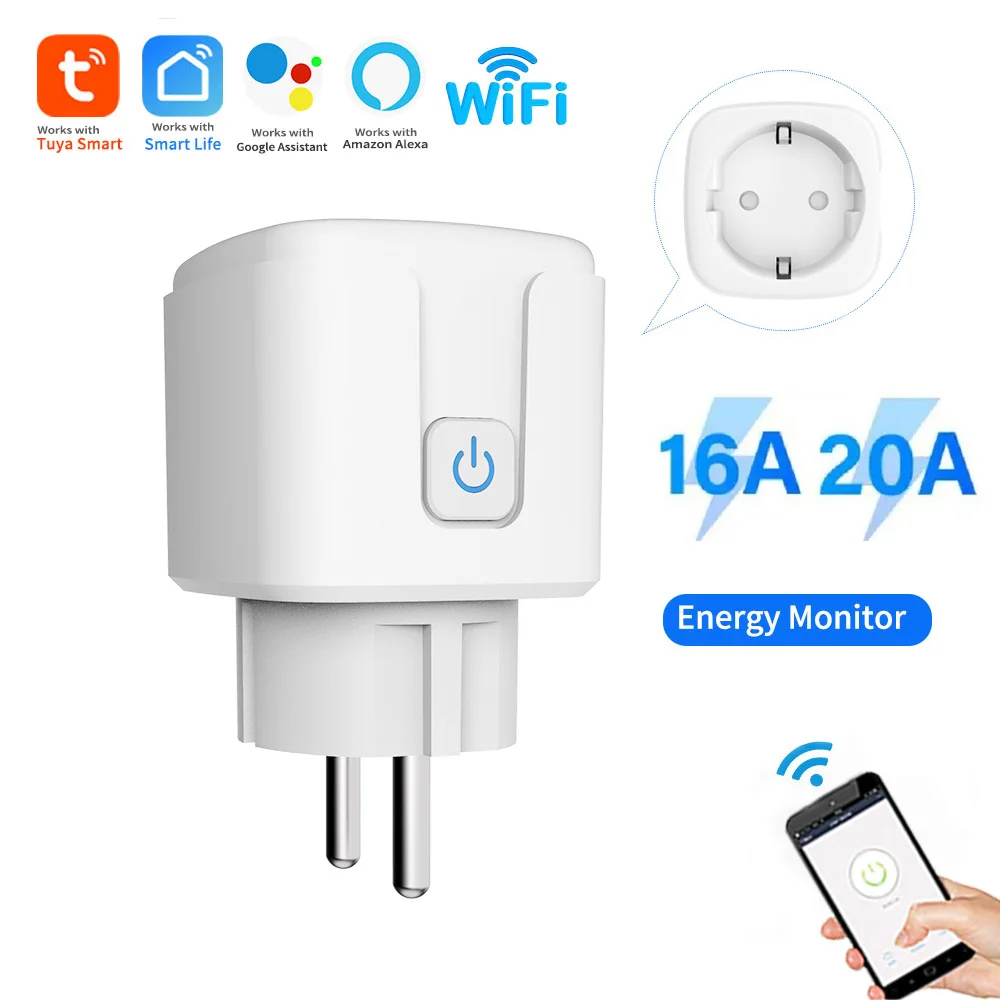 Smart Plug Socket Tuya Smart EU Plug 16A/20A With Power Monitor Timing Voice Control Wifi Works With Alexa Google Home smart plug socket smart socket smart switch smart wifi switch wifi switch wireless switch