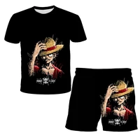 Ensemble T-shirt 3D une pièce pour garçons 2026, motif Luffy Zoro super cool, haut et short d'été, cadeau d'anniversaire à manches courtes pour enfants 4