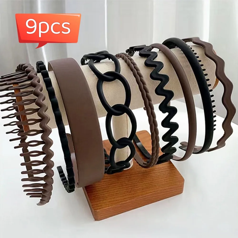 

Нескользящая повязка на голову, 9 шт., матовые повязки на голову для мытья лица для женщин и мужчин, многостильные волнистые резиновые обручи для волос, простые аксессуары для волос для девочек