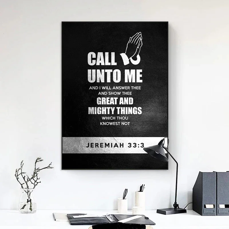 Modern Inspirational Quotes Black and Silver Poster and Print Religion God Text Wall Art Canvas Painting Home Room Decoration