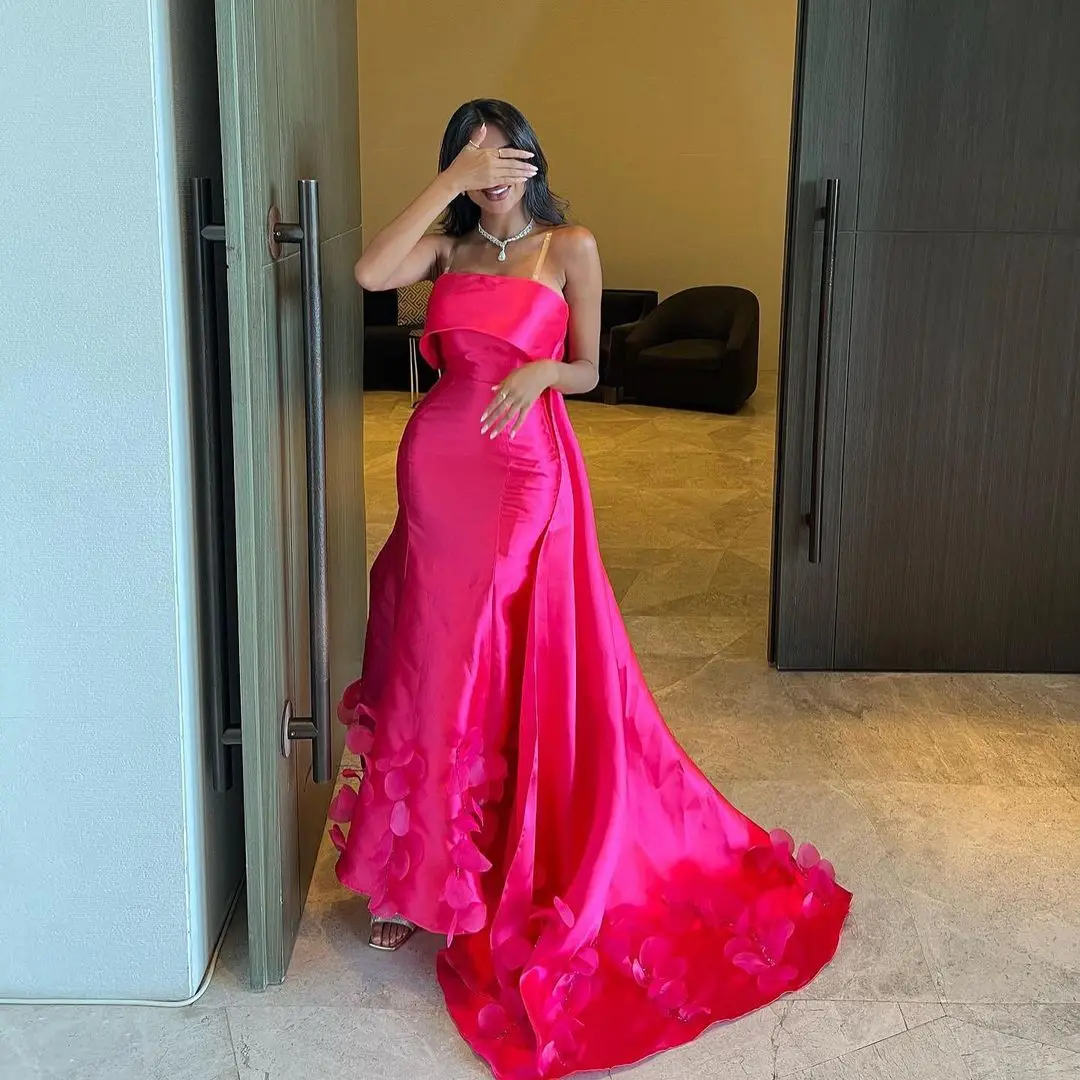 

Sapmae Strapless Neckline Sheath Court Train Taffeta Embroidery Pink Simple Elegant Prom Formal Evenning Party Dress For Women