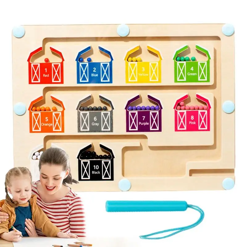 Magnetic Color And Number Maze Interactive Color Sorting Maze Wooden Magnet Puzzle Board Game Educational Toy For Kids Gift wooden magnetic fishing game montessori number