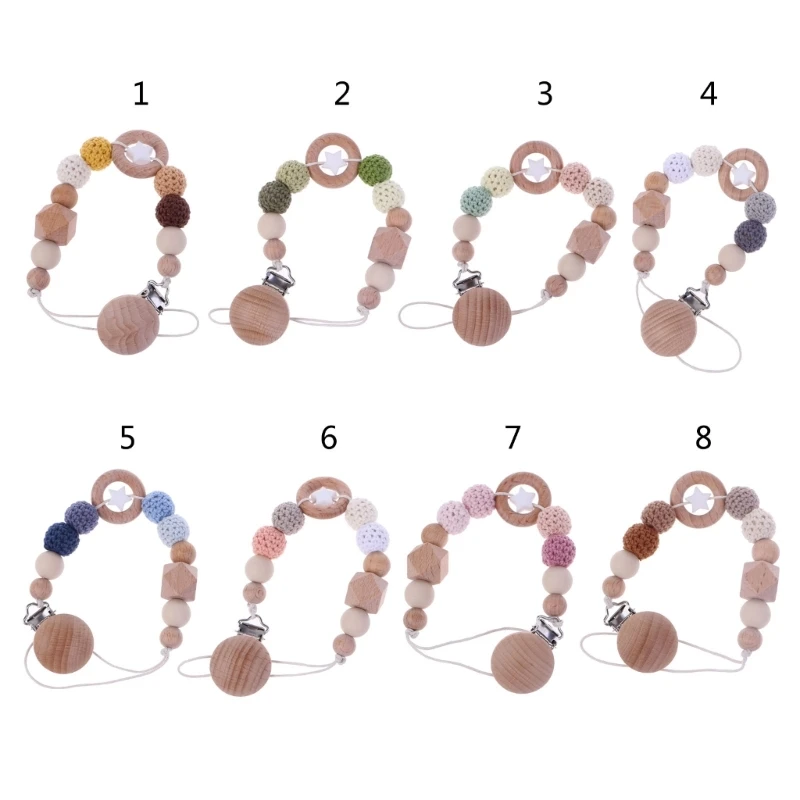 

Baby Pacifier Clip Crochet Bead Dummy Chain Anti-drop Nipple Chain with Star Pendant Soother Clip Kid Clothing Accessory
