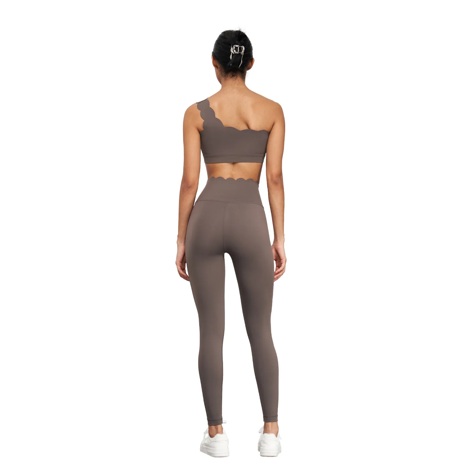 WX1562 New Nude Petal Shape Yoga Bra Suitable Medium Strength Exercise Bra Lycra One Shoulder Women's Pilates Sports Bra 2