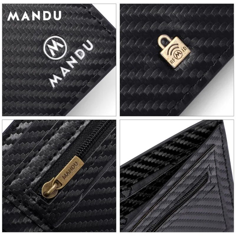 Free shipping MANDU fashion men's carbon fiber wallet anti-theft brush security card bag card clip Short coin wallet clip