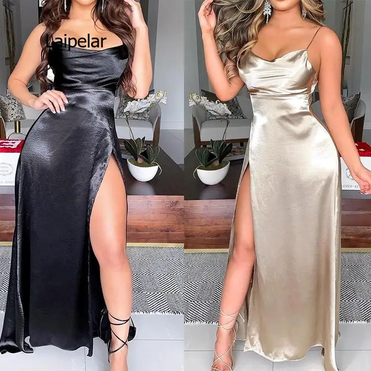 

Sexy Spaghetti Strap Backless Summer Dress Women Satin Trumpet Long Dress Elegant Bodycon Party Dresses