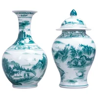 Jingdezhen Ceramics Green and White Ginger Jar with Lid Vase Decoration Living Room Ginger Jar Chinese Home Porch Cabinet Decor 2