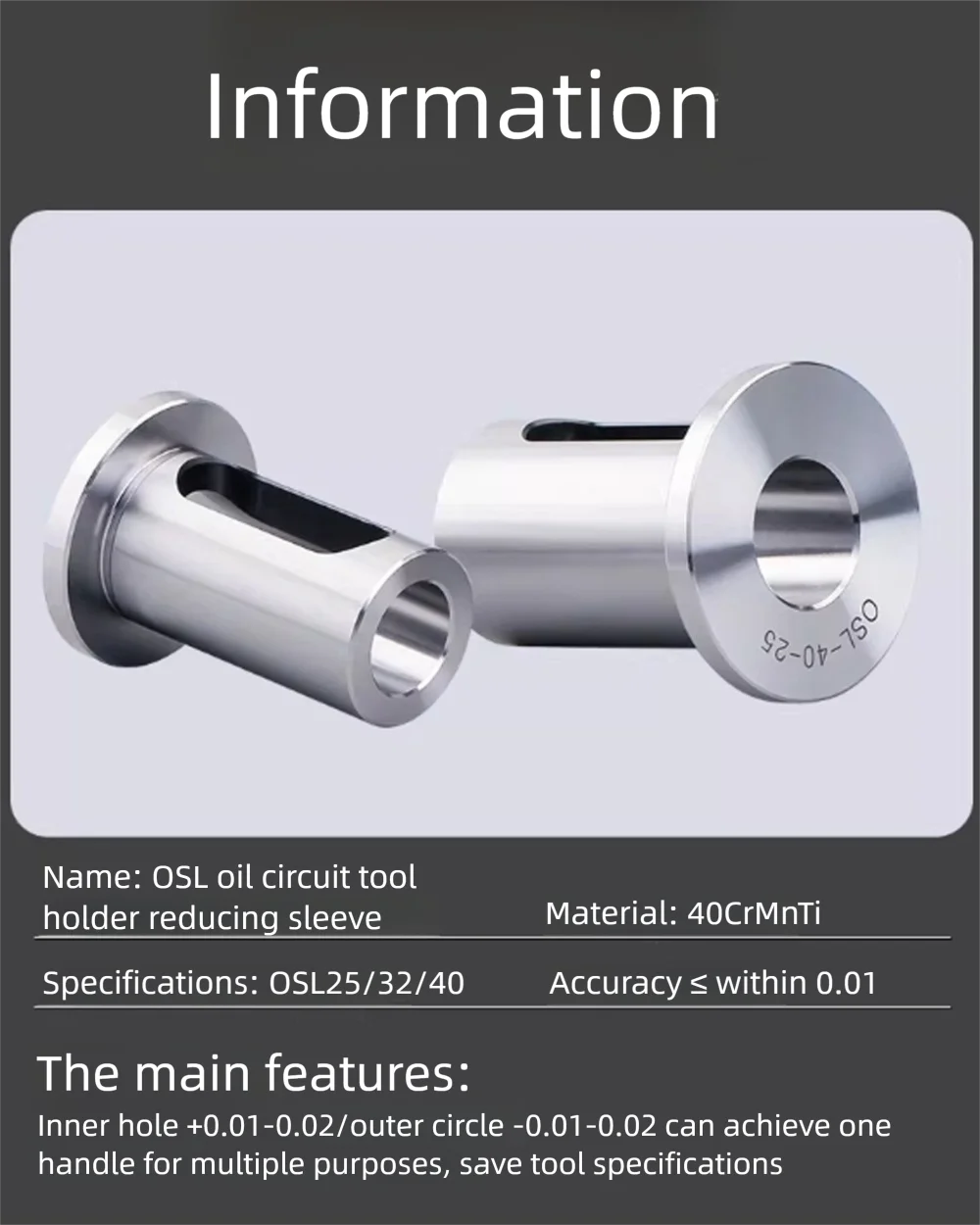OSL Ölkreislauf-Werkzeughalter Reduzierhülse OSL-D20/D25/D32/D40-16 Durchmesseradapter CNC-Klemme U-Bohrmaschinenteile Zubehör – Detail 3