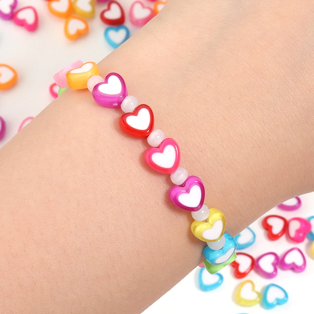 100 Stück/Lot 8mm zweifarbige Herz-Acrylperlen, lose Spacer-Perlen für die Schmuckherstellung, DIY Armband, Halskette, Zubehör