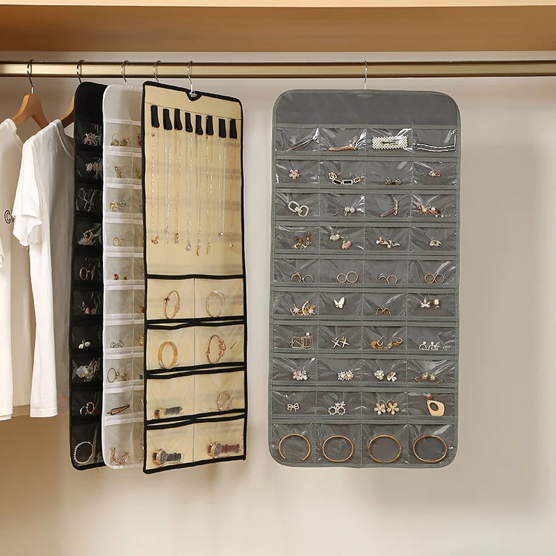 48-Pocket Jewelry Organizer Hanger - Clear Plastic Wall Mount For Earrings, Necklaces, Bracelets, Rings, Glasses