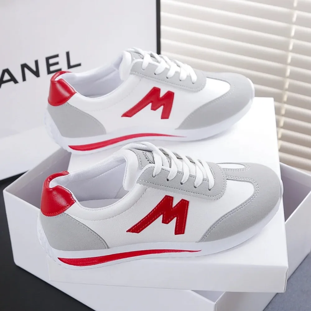 New 2024 Women Casual Walking Shoes Summer Flat Lace Up Leather High Quality Sneakers Fashion Flat-Bottomed Female Gump Sneakers