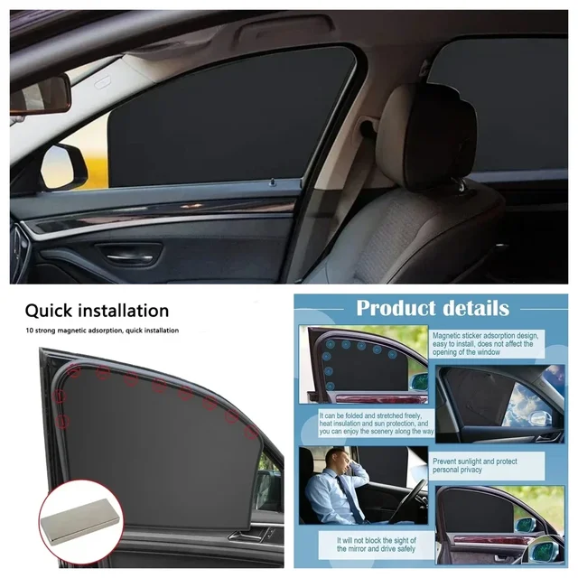 Magnetic Car Window Sunshade Cover Summer UV Protection Car Side Front Rear Window Mesh Curtain Protector Cover Auto Accessories 2
