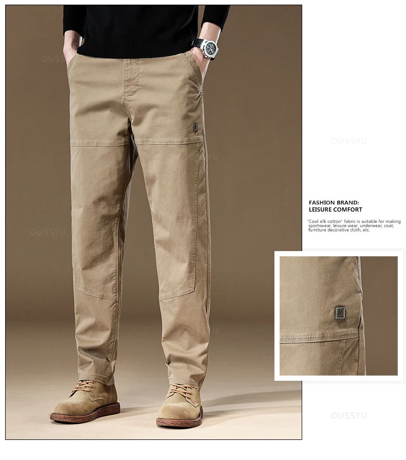 Hochwertige Ganzjahres-Cargohose für Herren aus 97% Baumwolle, Einfarbig, Grau, Lässige Koreanische Jogger-Hose mit Taschen, Arbeitshose für Männer – Detail 6