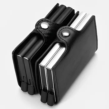 Antitheft Business Carbon Fiber Anti Rfid Credit Bank Card Holder Case 12 Cards with Hasp Men Double Metal Box Cardholder Wallet 1