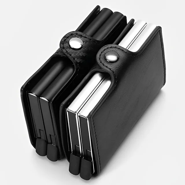 Antitheft Business Carbon Fiber Anti Rfid Credit Bank Card Holder Case 12 Cards with Hasp Men Double Metal Box Cardholder Wallet 1