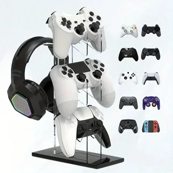 Accessori Gaming: Supporto a 3 Livelli per Controller, Gancio per Cuffie, Organizzatore per Giochi, Salvaspazio per Setup Desktop PS5 PS4