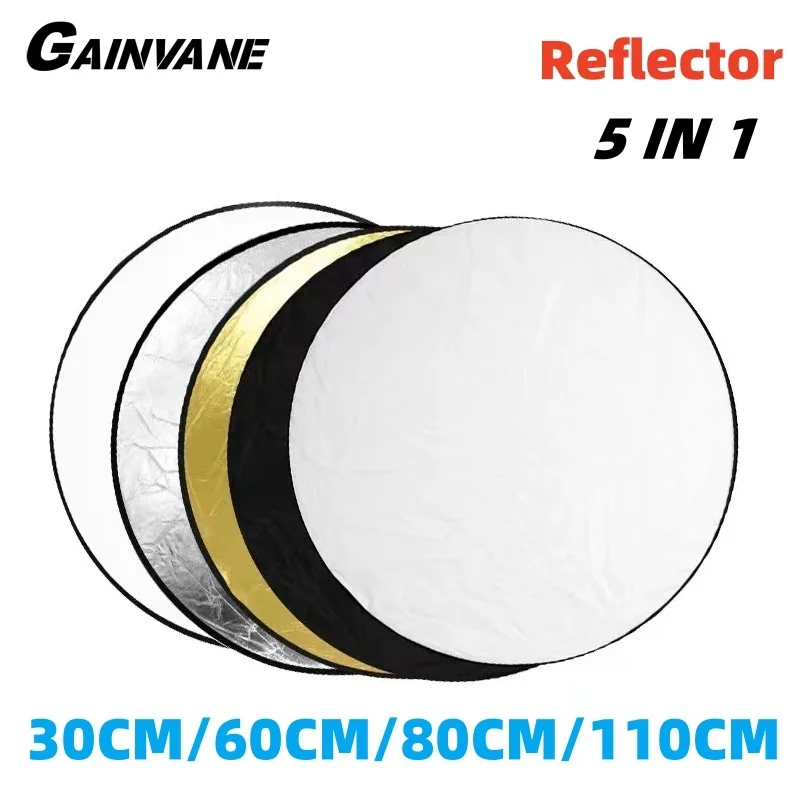 GAINVANE Portable 5 in 1 Photography Reflector photography reflector Round Collapsible Photo Studio Light Diffuser Multi Color Outdoor 30/60/80/110CM
