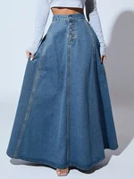 Denim Skirts Women Long Skirt A Line Single Breasted High Waist Jeans Vintage Maxi Simple Casual Elegant Splice Y2k Streetwear - Image 6