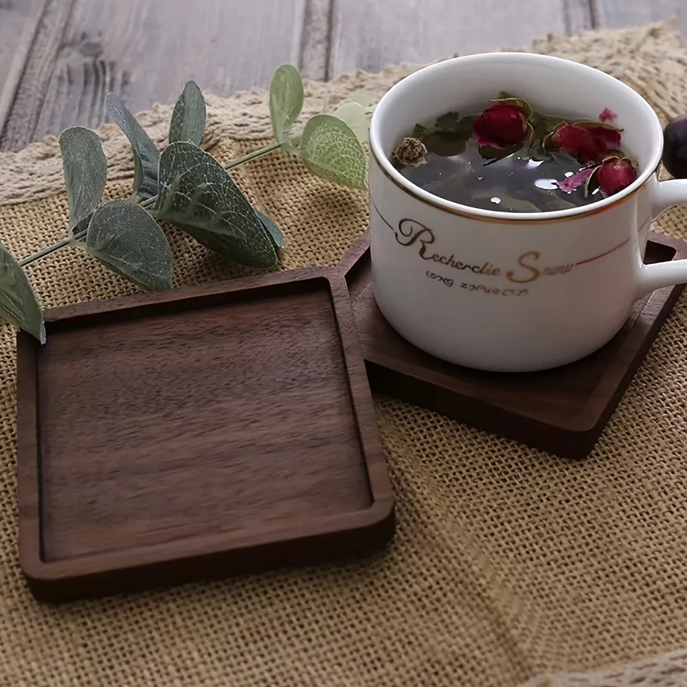 Wooden Coasters Wooden Coaster Teacup Mat Coffee Mat Household Insulation Restaurant Coffee Shop 3.45 x 3.45 x 0.4 inches 1pc
