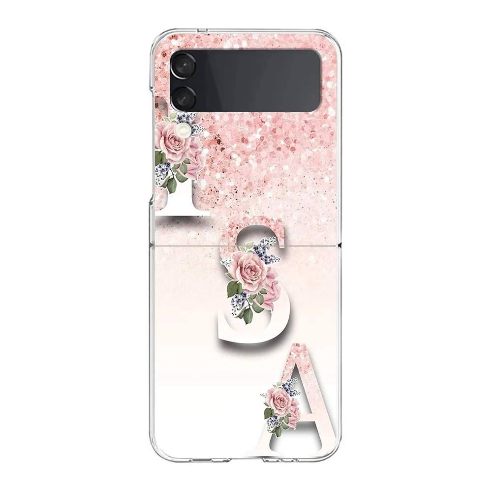 Pink Flower Letters Hard Folding Phone Case Cover - Elegant Floral Design