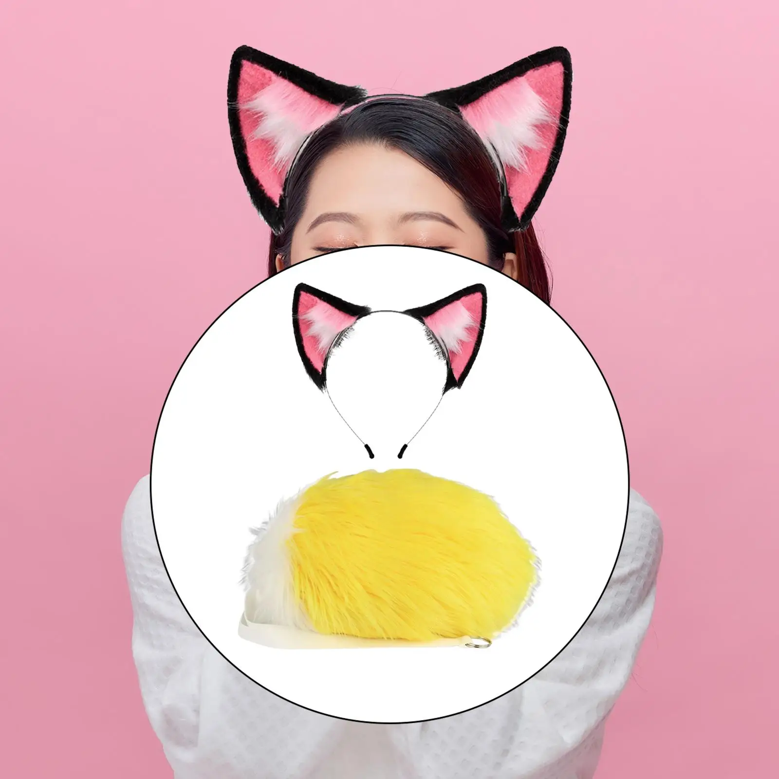 

Fox Ears and Tail Headdress Cat Ear Costume Accessories Hair Hoop for Halloween Performance Children Women Adults