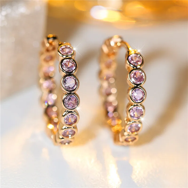 Luxury Female Small Black Round Earrings Charm Yellow Gold ColorTrendy Zircon Stone Wedding Jewelry
