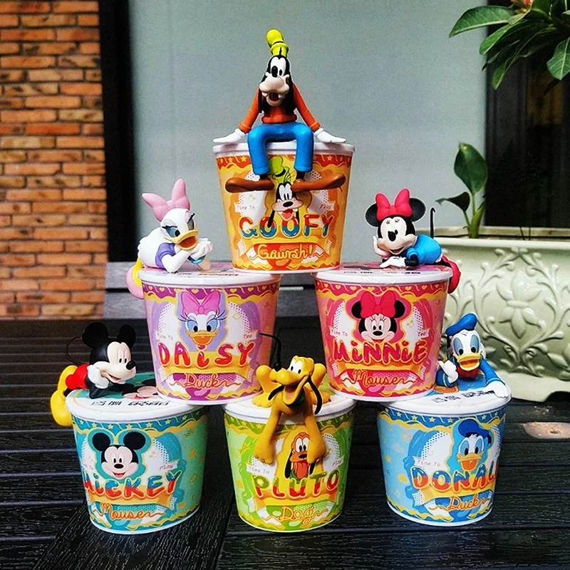

Mickey Mouse Cup Noodle Figure Ornament Disney Original Figurine Doll Room Decor Donald Duck Minnie Goofy Gifts For Children