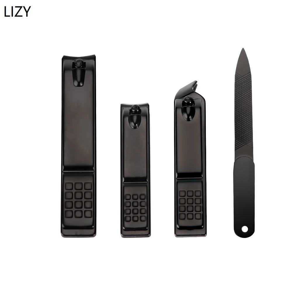 

LIZY 3/4pcs Manicure Nail Clippers Pedicure Set Black Carbon Steel Nail File Cutter Toenail Scissors Pedicure Beauty Tools
