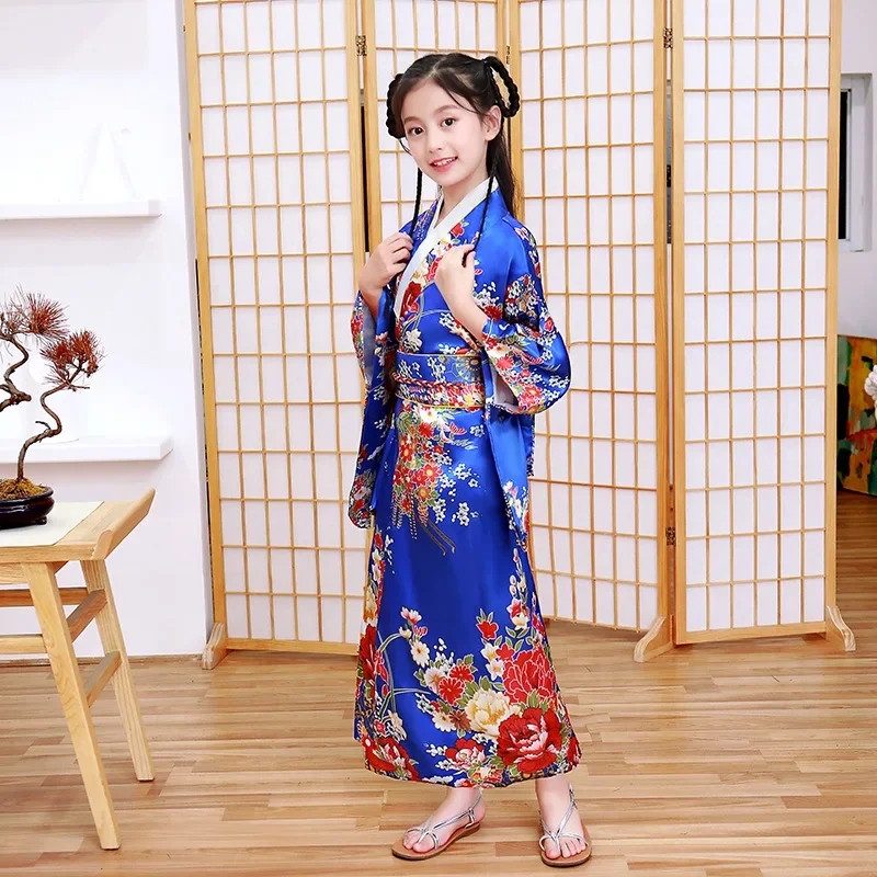 Japanese Kimono Dress Japanese bathrobe Print Japanese Kimono Sets for Girls' Cosplay School Performances Traditional for Elementary