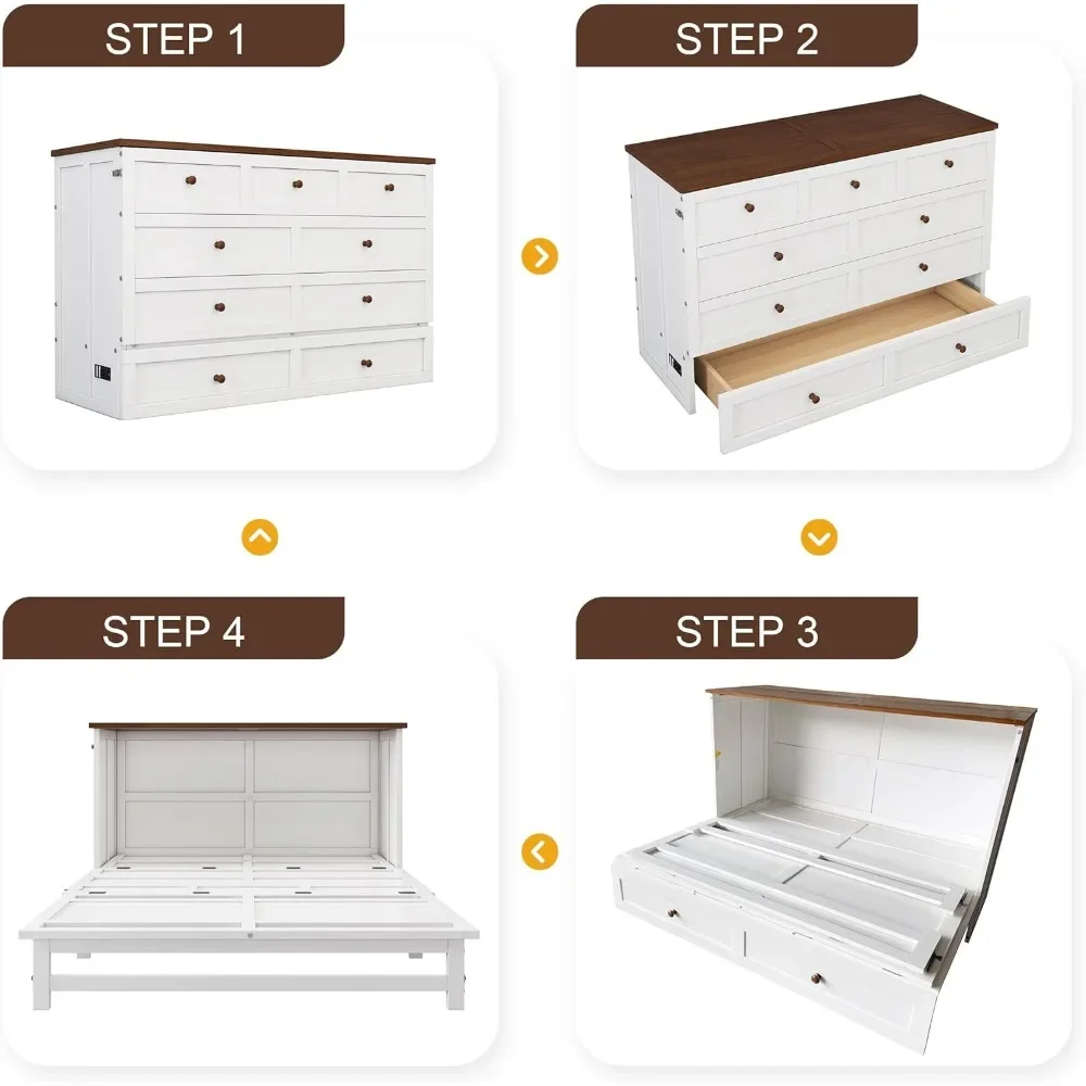 Description Picture 6 of itemMurphy Bed with Charging Station and Large Storage Drawer, Muti-Functional Cabinet Bed Chest for Home Office or Small Room