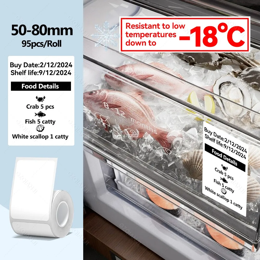 NIIMBOT B1/B21/B31 Thermal Printer Freezer Label Paper Food Storage Kitchen Refrigerator Stickers Date Content Notes Tag -18°