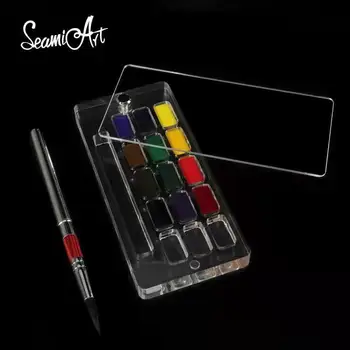 SeamiArt 투명 아크릴 상자, 12 색 베이스 컬러, 단색 수채화 안료, 페인트 브러시 북 세트