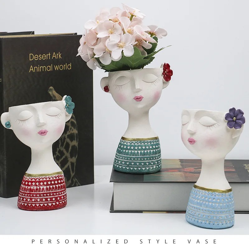

Simple style cute girl resin flower decoration ornaments creative home porch office decoration cute women vase potted utensils